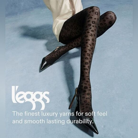 ⏭️NIB Black Leopard Print Premium Contour Shaping Nylon Tights Medium - Picture 4 of 6